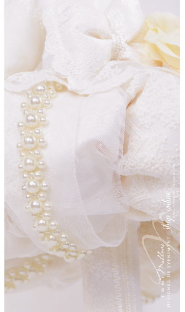 Lumanare de botez pentru fetite cu dantela si perle, 65x4cm, Boutique  4